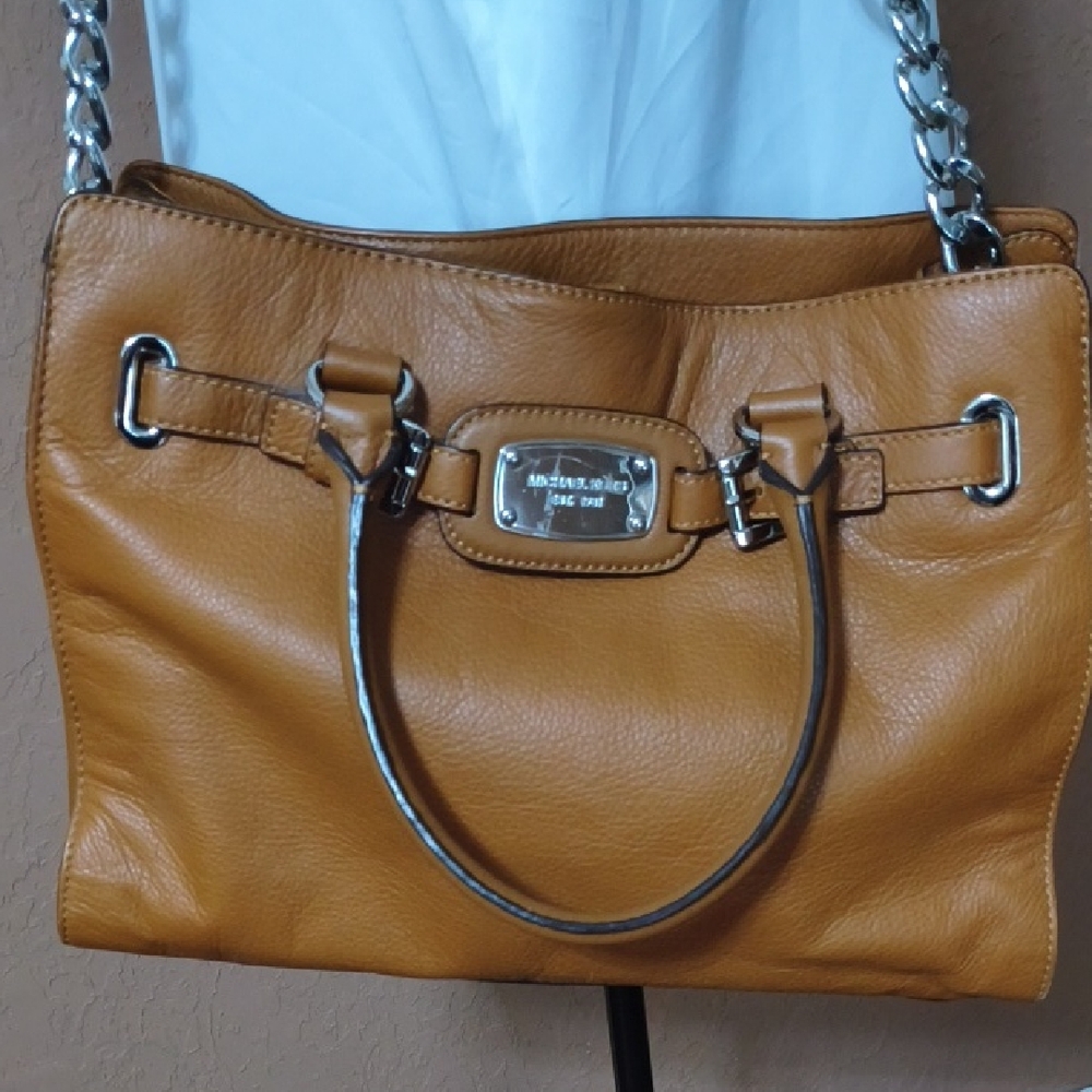 Michael Kors Tan Hamilton Satchel with Silver Accents